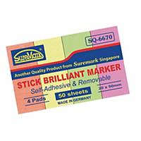 Suremark Paper Stick Brilliant Marker  20 X 50mm - 50 Sheets X 4 Colours