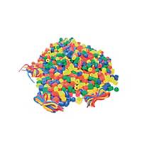 Kleine kralen en 6 rijgsnoeren, 13 mm diameter, assorti kleuren, per 650 kralen