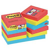 Pack 12 blocos 90 notas adesivas Post-it Super Sticky - cores Bora Bora