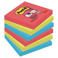 3M Post-it® 654 Super Sticky jegyzettömb, 76 x 76 mm, színes, 6 tömb/90 lap