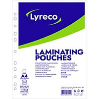 Lyreco geperforeerde lamineerhoezen voor warmlaminatie, A4, 250 (2x125) mic, 100