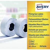 Etiket Avery, til prismærkepistol, 2 linjer, 26 x 16 mm, hvid, 10 ruller