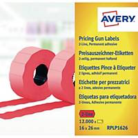 Etiket Avery, til prismærkepistol, 2 linjer, 26 x 16 mm, rød, 10 ruller
