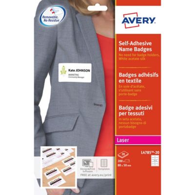 Avery L4785-20 Self Adhesive Name Badges, 80x50 mm, 10 Labels/Sheet, Box of 200