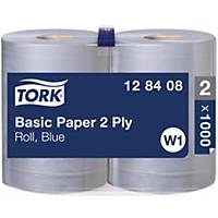 Wischtuchrolle Tork Basic W1 128408, 2-lagig, blau, Packung à 2 Rollen