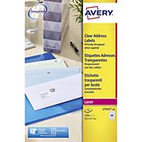 Avery L7553 Address Labels, 22x12.7mm 48-Up Clear - Pack Of 25