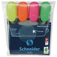 Zvýrazňovač Schneider Job, mix farieb, 4 ks/balenie