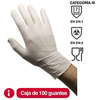 Caja de 100 guantes desechables Rubberex LAT100.PD - látex - talla 8