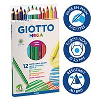 Crayons de couleur Giotto Mega, la boîte de 12 crayons