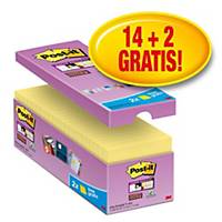 Post-it® Super Sticky Notes Canary Yellow™ pak, geel, 76 x 76 mm, 14 + 2 GRATIS