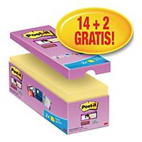 Karteczki Post-it® Super Sticky Zestaw 14+2 Gratis, Żółte, 76x76mm, 16x90 sztuk