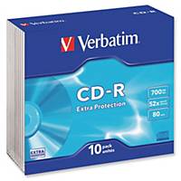 CD-R Verbatim, 700 MO/80 min., étui mince, paq. 10 unités