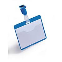 Namensschilder Durable 8106-06, 60x90 mm, mit Clip, quer, blau, Pack à 25 Stück