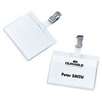Durable Visitor Badges 60x90mm, Metal Clip, Clear, Box of 25