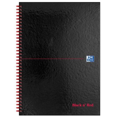 Oxford Black n' Red Notebook A4 Glossy Hardback Wirebound Ruled Perf 140p Black