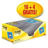 Pack promo Post-it® Notes 654Y20, jaune canari, 76 x 76 mm, 16+4 blocs GRATUITS