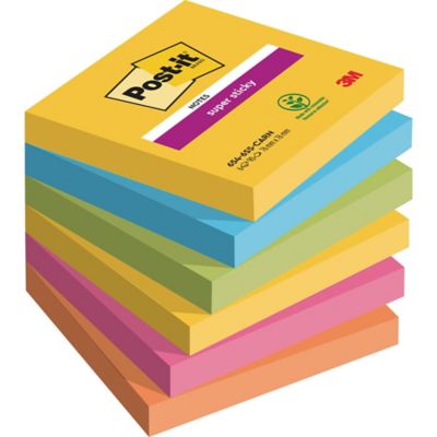 Post-it® Super Sticky Notes 654-6SS-CARN, couleurs Carnival, 76 x 76 mm, les 6