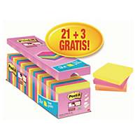 Karteczki Post-it®, zestaw 21 bloczków + 3 Gratis, kolorowe, 76x76mm