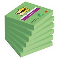 Post-it® Super Sticky Notes Evergreen-farve, 6 blokke, 76 mm x 76 mm