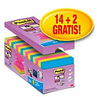 Post-it® Super Sticky Z-Notes voordeelpak, neon kleuren, 76 x 76 mm, 14+2 GRATIS