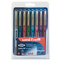 Uni-Ball Eye Designer roller pen, medium, metalen punt, etui met 8 kleuren