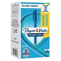 Kuglepen Papermate Flexgrip ultra, blå, pakke a 30+6 stk.