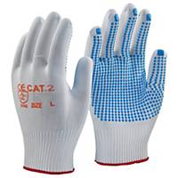 Polka Dot Gripper Gloves - White/Blue, Size 7