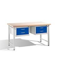 Arbejdsbord CP, 4 skuffer, 150 x 70 cm, grå/blå