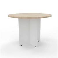 Mesa de reunión circular - Pie aspa de madera - Diam: 120cm - Roble/blanco