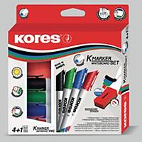 Set 4 popisovačů na bílé tabule Kores K-Marker + magnetická stěrka