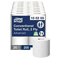 Tork 100200 Conventional Toilet Roll 2 Ply 200 Sheet White - Pack of 36 (4 X 9)
