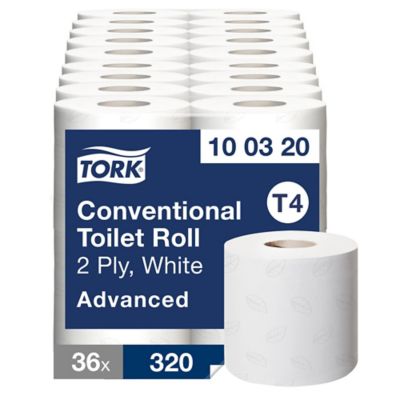 Tork Conventional Toilet Paper Roll White T4, 100320, 2 Ply, Pack of 36