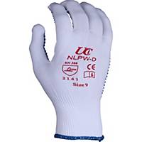 Polka Dot Gripper Gloves - White & Blue, Size 10 (Pair)
