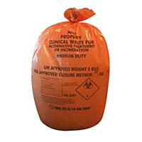 Orange 70 Litre Medium Duty Clinical Waste Sack 14 X 28 X 39 -  Roll of 25