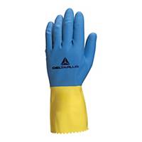 Latexové rukavice Delta Plus Duocolor VE330, 30cm, veľkosť 7/8, žlté, 12 párov