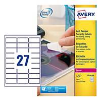 Avery L6114-20 Anti-Tamper Label Sheet Perm 27-UP 63.5x29.6mm - Pack Of 20