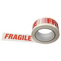 Ruban d emballage Fragile, 50 mm x 100 m, blanc/rouge, paq. de 6 rouleaux