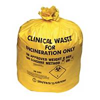 Yellow 70 Litre Medium Duty Clinical Waste Sack - Pack Of12 Rolls of 25