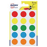 Étiquettes colorées rondes Avery PSA19MX, 19 mm, assorties, les 90 étiquettes