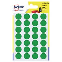 Étiquettes colorées rondes Avery PSA15V, 15 mm, vertes, les 168 étiquettes