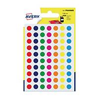 Avery PSA08MX ronde gekleurde etiketten, 8 mm, assorti, per 420 etiketjes