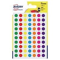 Runde etiketter Avery PSA08MX, Ø 8 mm, pakke a 420 stk. i assorterede farver