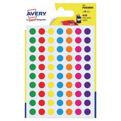 Avery Dot Labels 8mm Assorted Pack of 420