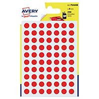 Avery PSA08R ronde gekleurde etiketten, 8 mm, rood, per 490 etiketjes