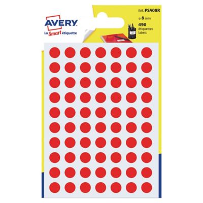 Avery Dot Labels 8mm Red Pack of 490