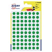 Runde etiketter Avery PSA08V, Ø 8 mm, grøn, pakke a 490 stk.