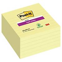 Notes lignées Post-it Super Sticky - 101 x 101 mm - jaunes - 6 x 90 feuilles
