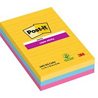 Post-it® Super Sticky Notes, Carnival kleuren, gelijnd, 101 x 152 mm, 3 blokken