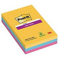 Post-it® Super Sticky Large Notes Carnival, 3 linjerede blokke, 101mm x 152m