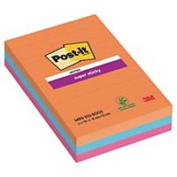 Post-it® Super Sticky Notes Boost, 3 linjerede blokke, 101 mm x 152 mm